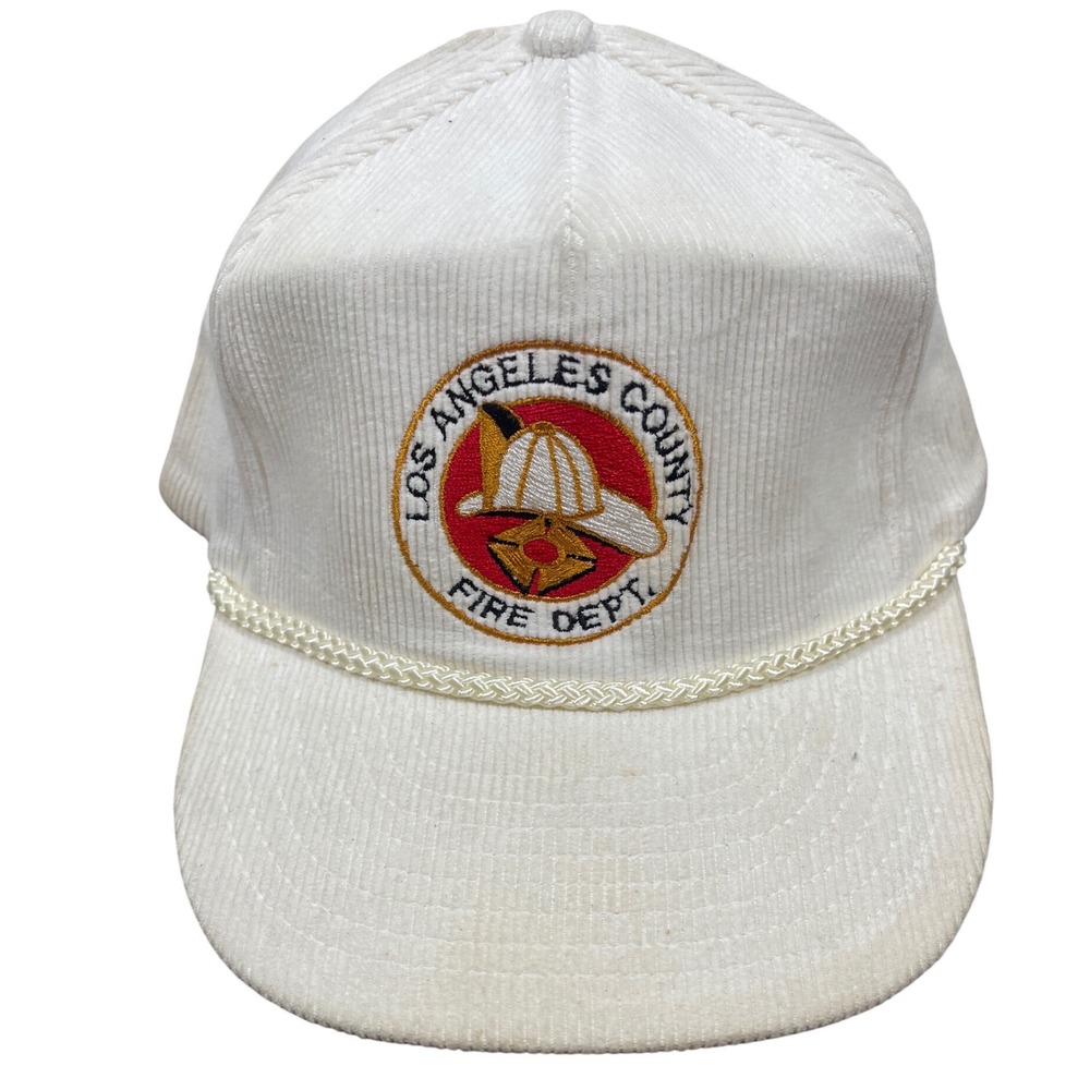 Vintage Los Angeles County Fire Dept Corduroy Rope Snapback Hat Nissin Cap White